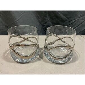 2 Anthropologie Silver Glimmer Wrapped Lowball Glasses